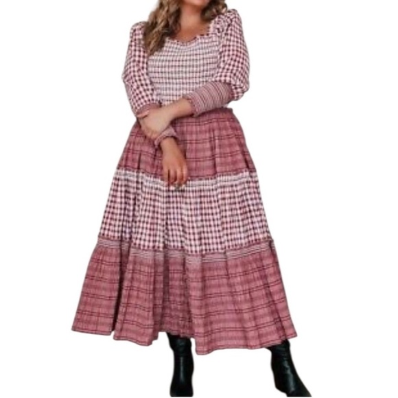 JessaKae Dresses & Skirts - JessaKae Annabelle Plaid Maxi Dress 4x Smocked Tiered Cottagecore Prairiecore